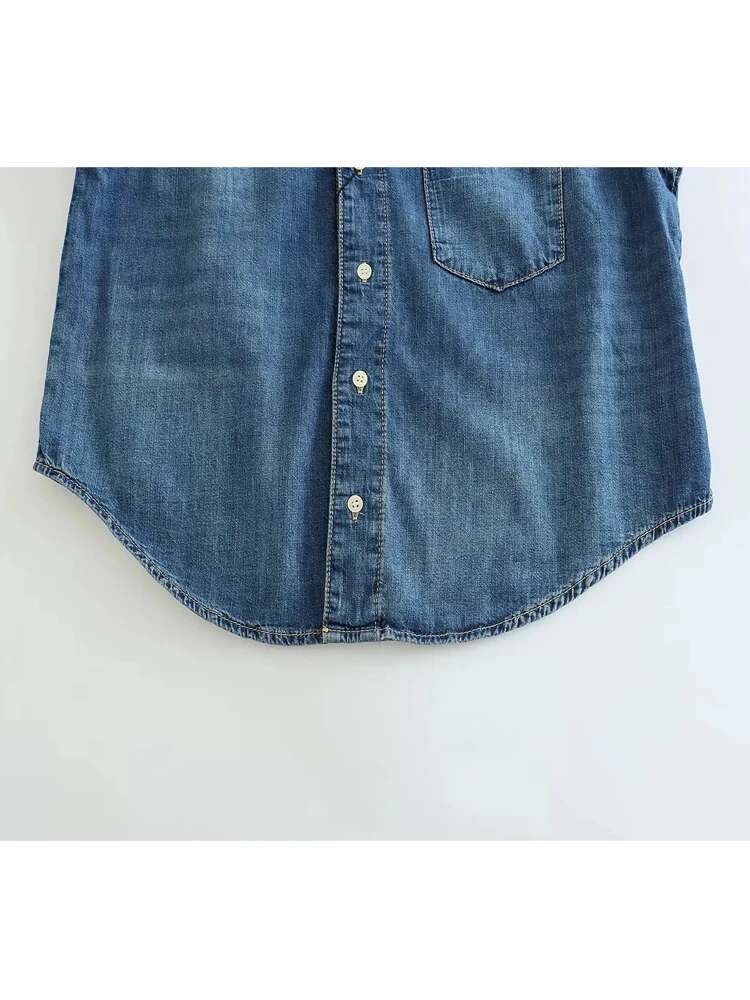 Trasymmetric Denim Blue Button Up Shirt Woman Oversized Shirts And Blouses For Women Long Sleeve Top Female