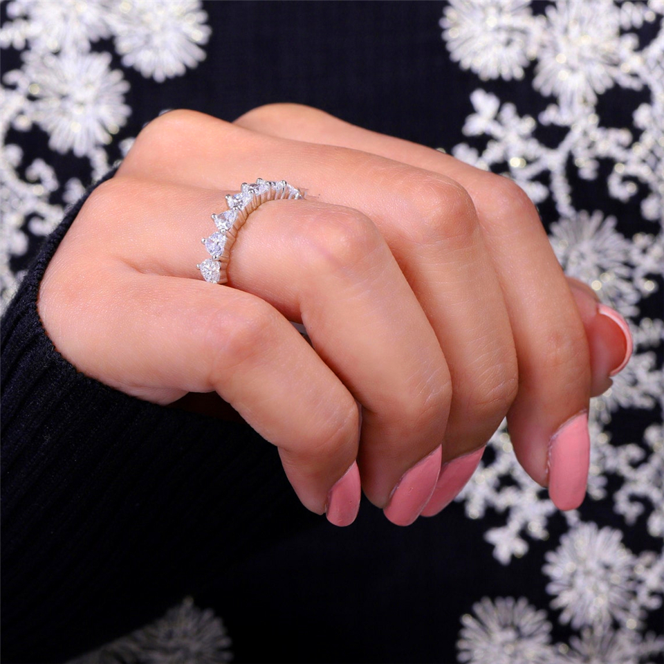Jewelry18K Gold Heart Cut Diamond Half Eternity Ring Lab Diamond Ring White Gold Heart Diamond Martini Anniversary Dainty Gold Ring
