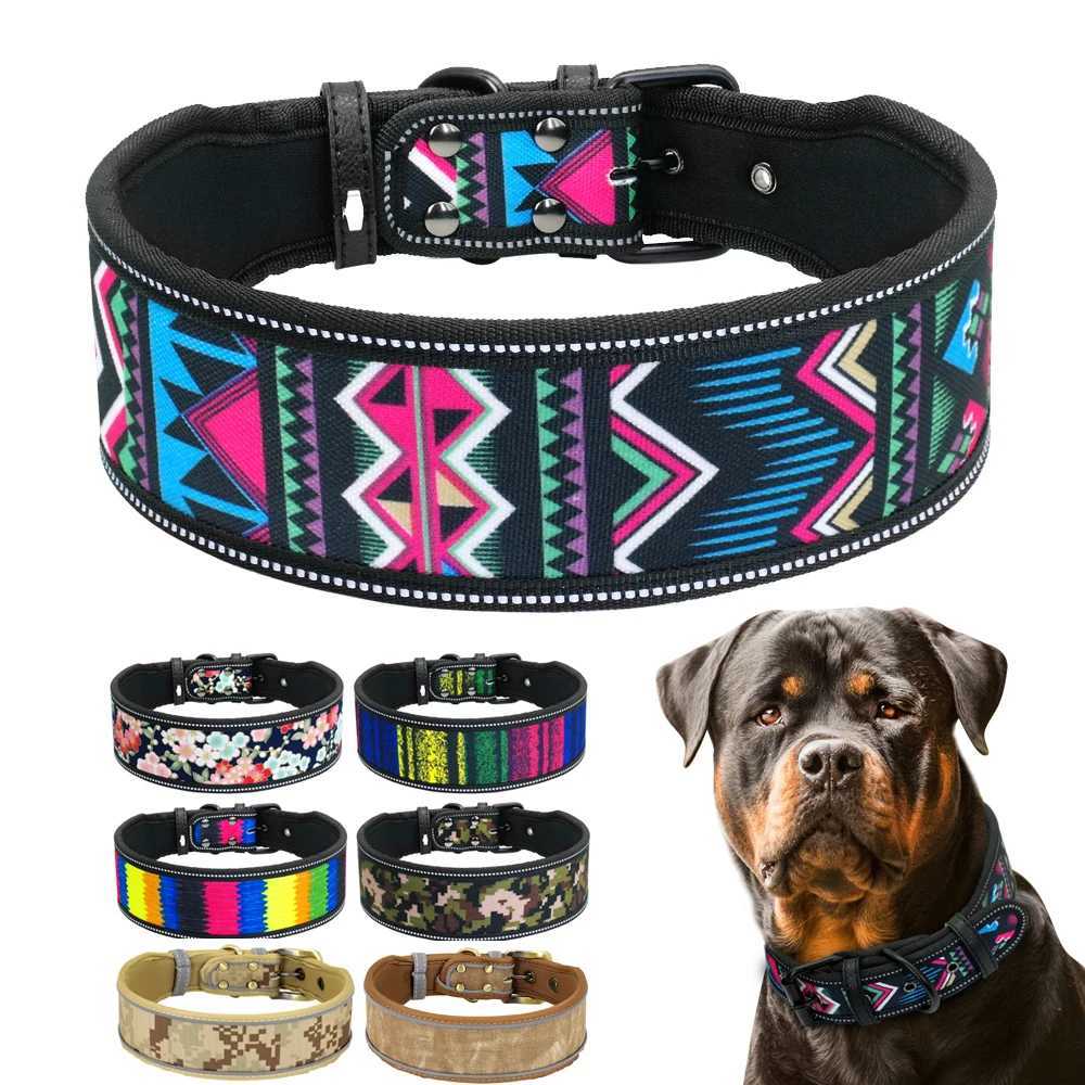 Reflective Puppy Big Dog Collar Adjustable Wide Pet Collars With Buckle For Small Medium Large Dogs Pitbull Greyhound Dog Chain W250219