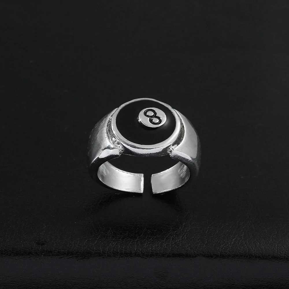 Punk Style Billiard Number Black 8 Opening Adjustable Rings Metal Alloy Rings Fashion Hip Hop Rock Jewelry For Women And MenXJ250219