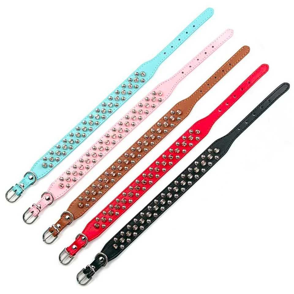Adjustable leather pet dog collar neck strap supplies PU leather punk rivet dog collar pet collar W250219