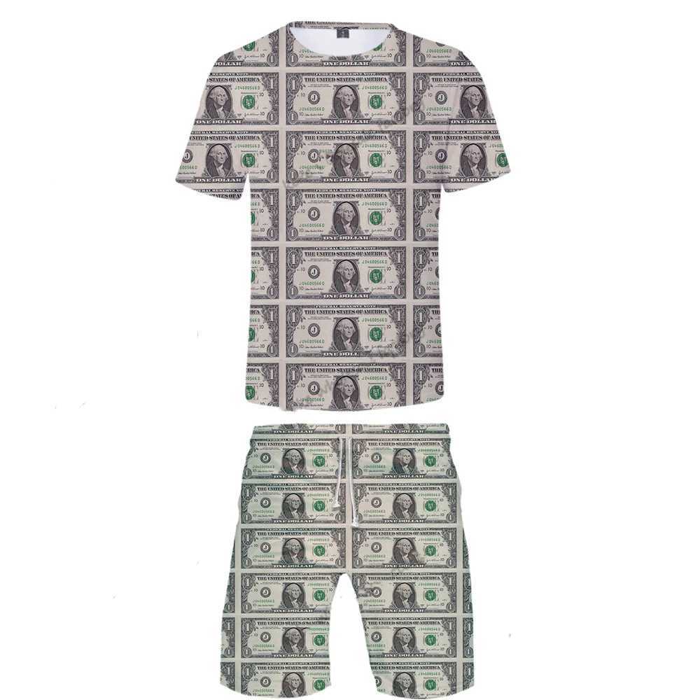 Men Sets Summer United States Dollar 3D Printed Shorts T-shirt Outfits Male Casual Hip Hop Creative Money Shorts 2Piece SuitXJ250218