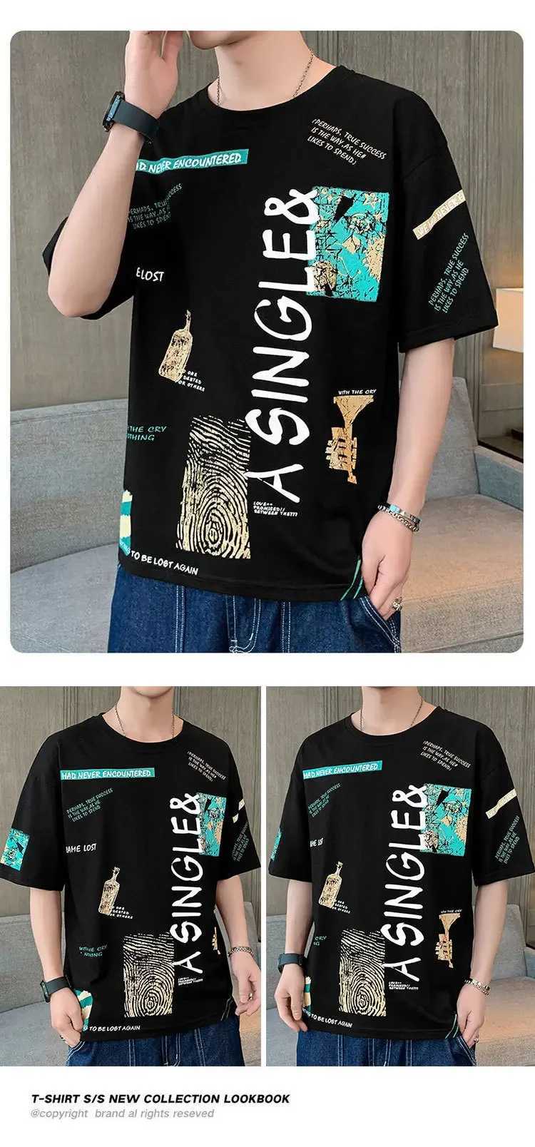 T-shirt for Men Set Summer Manga Tshirt Tops Bear Loose Graffiti Tee Fashion Goth Print Mens Short Sleeve Male Casual ClothesXJ250218