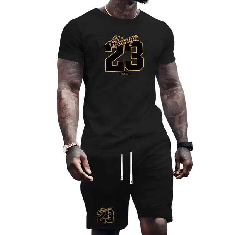 2024 Summer Fashion Mens Sportswear T-shirt Shorts Set Casual Short Sleeve Set Jogging Fitness Clothing Brand ClothingXJ250218