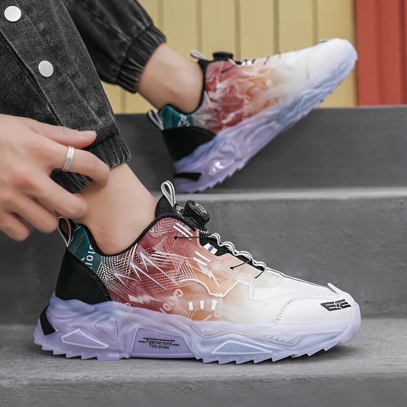 1 pair of fashionable sports lace up casual s treet shoes, round toe, EVA/TPU sole, fabric ing, all season height increasing da d shoes