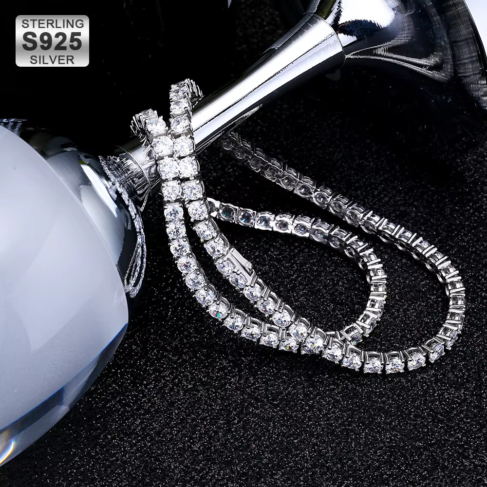 Wholesale 14K VVS Moissanite Dia Tennis Chain 3mm 4mm 5mm Sterg Sier Men Women Fine Jewelry Bracelet Necklace