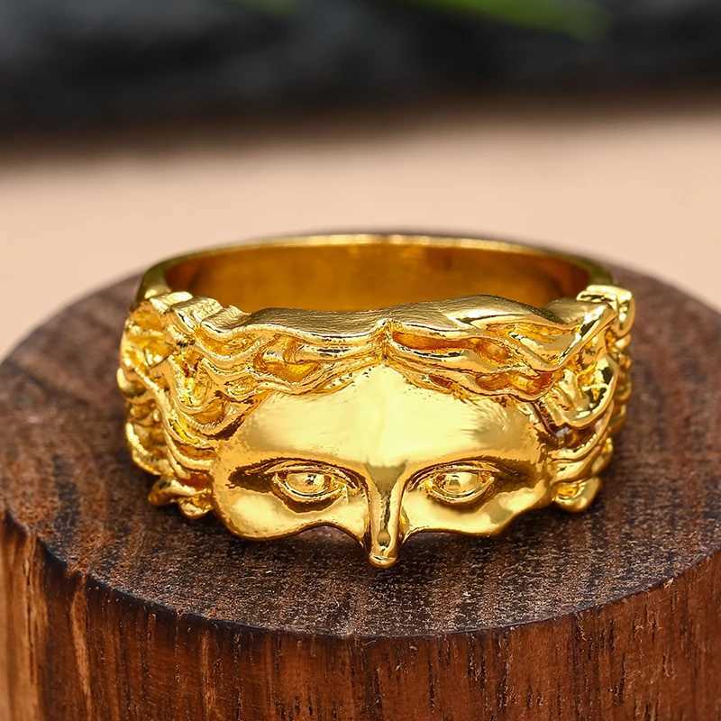 Vintage Gold Color Jesus Half Face Open Ring for Men Women Retro Religious Belief Jewelry Pure Copper Finger Rings Bands GiftsXJ250219