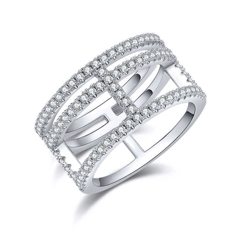 Luster Unique Alternative Womnes White Gold Plated 925 Silver Double Bar H Curve Moissanite Eternity Band