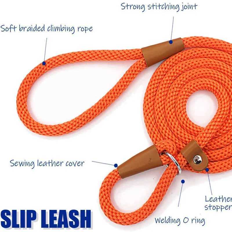 Dog Collar Slip Lead Dog Leash Nylon Solid Rope Leash Adjustable No Pull Training Dog Leash Medium And Large Dogs Pet LeashesXJ250218