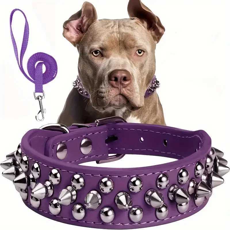 Spiked Dog Collar And Leash Set Rivet Leather Dog Collar Adjustable Dog Collar For Outdoor Walking W250219