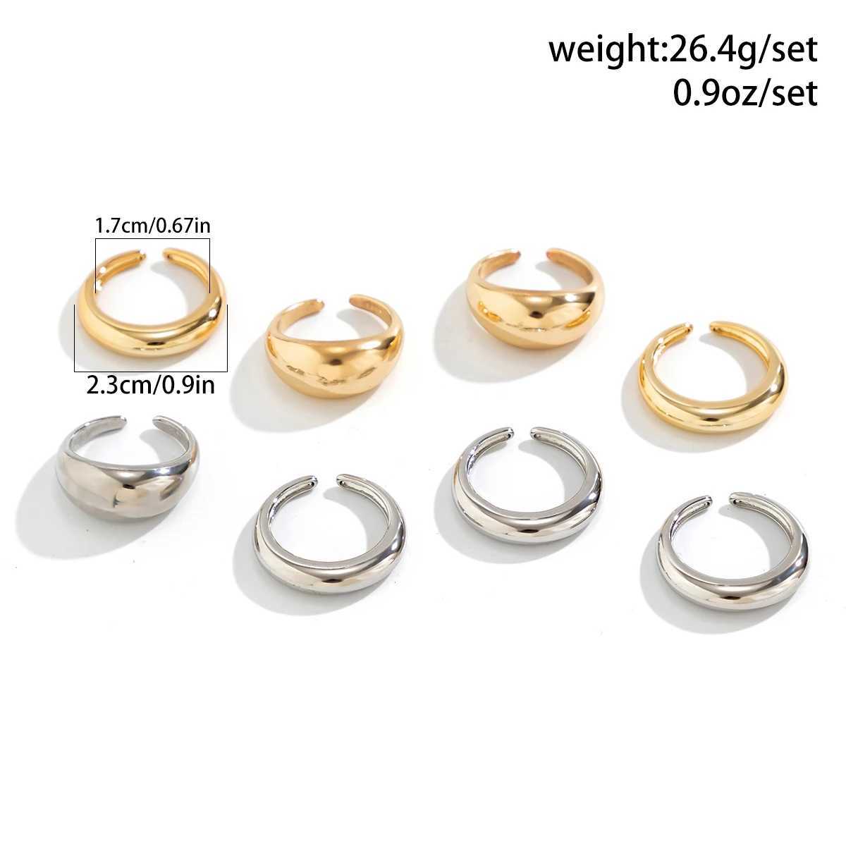 8 Pcs Chunky Open Smooth Surface Rings Set for Women Trendy Gold Color and Silver Color Mixed Finger Rings Accessories FashionXJ250219