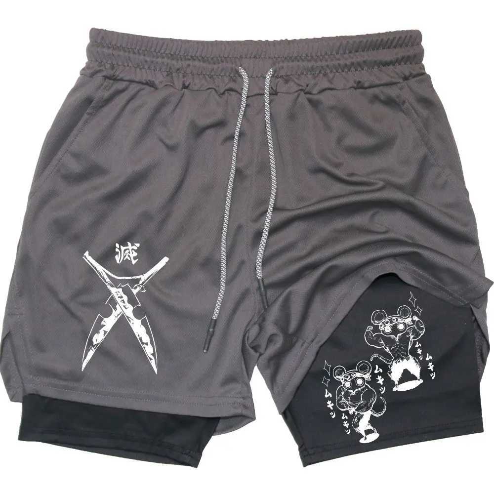 Mens compression shorts anime demon killer printed beach shorts gym fitness running quick drying shorts summer printed sportswear W250219