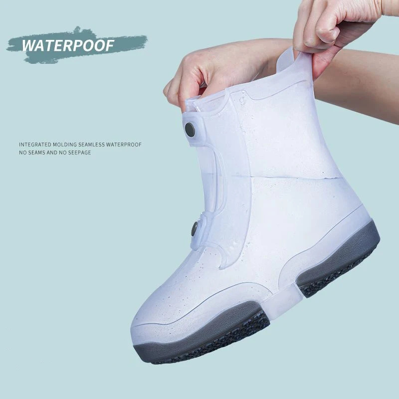 ner Two Tone Shoe Covers Waterproof Overshoes Washable Anti Skid With Button White Durable Galoshes 250219