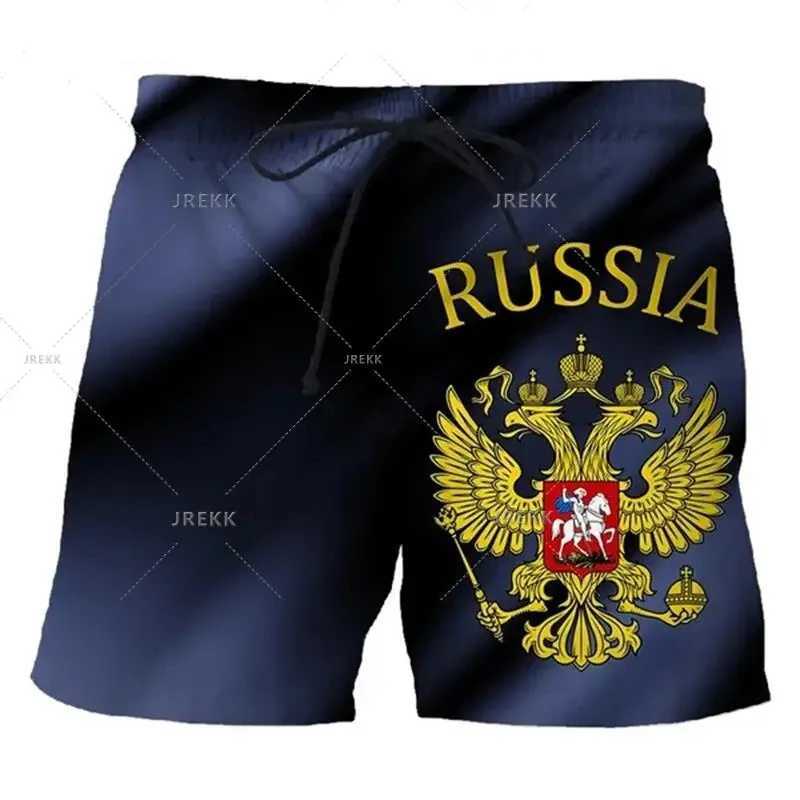 Men's Shorts Russian flag badge shorts for mens holiday 3D printing new fashion swimwear mens 2024 casual street oversized mens ice shorts z25021