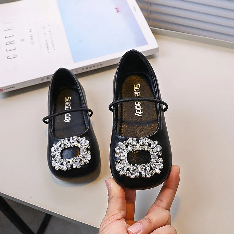 Girls Princess Leather Shoes Rhinestone Kids Ballet Shoes Fashion Shallow Non-slip Childrens Flats for Party Wedding 250219