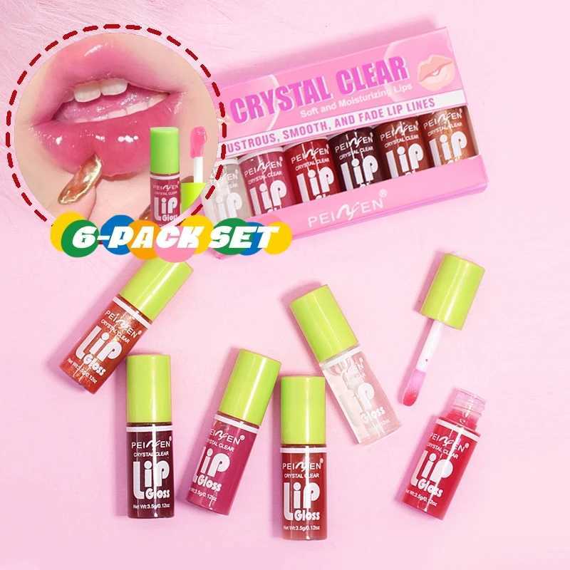 6-pack Set Mirror Lip Gloss Moisturizing Shimmer Lip Jelly Set Glossy Transparent Lip Essential Oil Care Lip Plumper CosmeticW250219