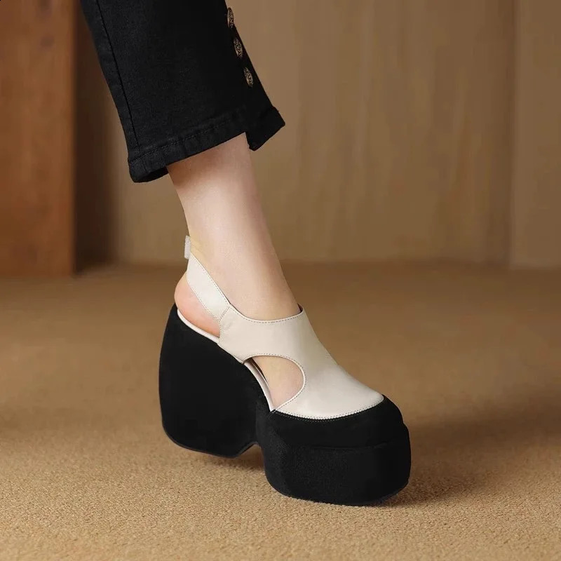 Krazing Pot Cow Leather High Thick Bottom Summer Shoe Casual Increase Luxury Party Modern Brand Platform Women Sandals 250117