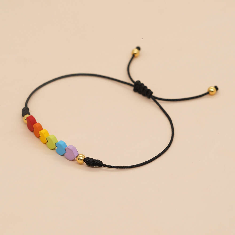 Colorful Iron Gallstone Valentine's Day Bracelet with High Quality and Adjustable Peach Heart Weaving Handstring, Love Couple Hand Rope