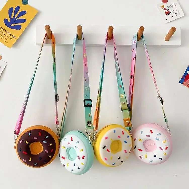 Ddmyshoesvip Girls Donut Crossbody Cute Shoulder Bag Children Silicone Mini Coin Purse Wallets Kids Cartoon Rainbow Messenger Handbags