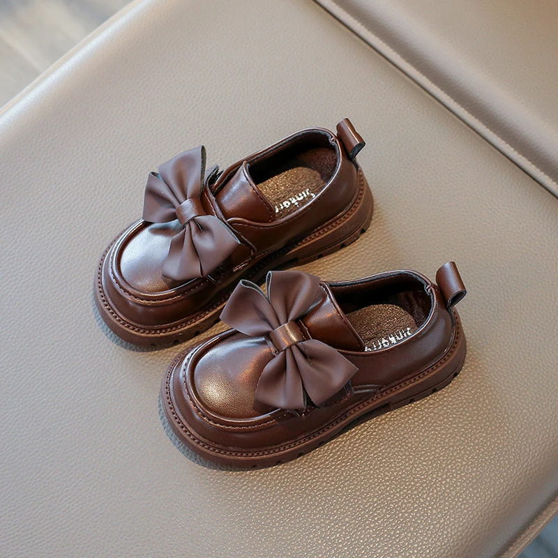 Children Leather Shoes Chunky Solid Color Stylish Kids Shoe Spring Bowknot Morden Daily School Comfy Girls Mary Janes 26-36 250219