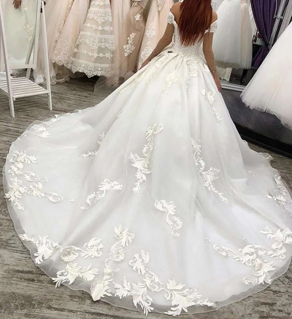 A Line Wedding Dresses Bridal Gowns For Weddings Formal Off-Shoulder Sleeveless Organza Applique Custom Ivory White Zipper Lace Up Plus Size