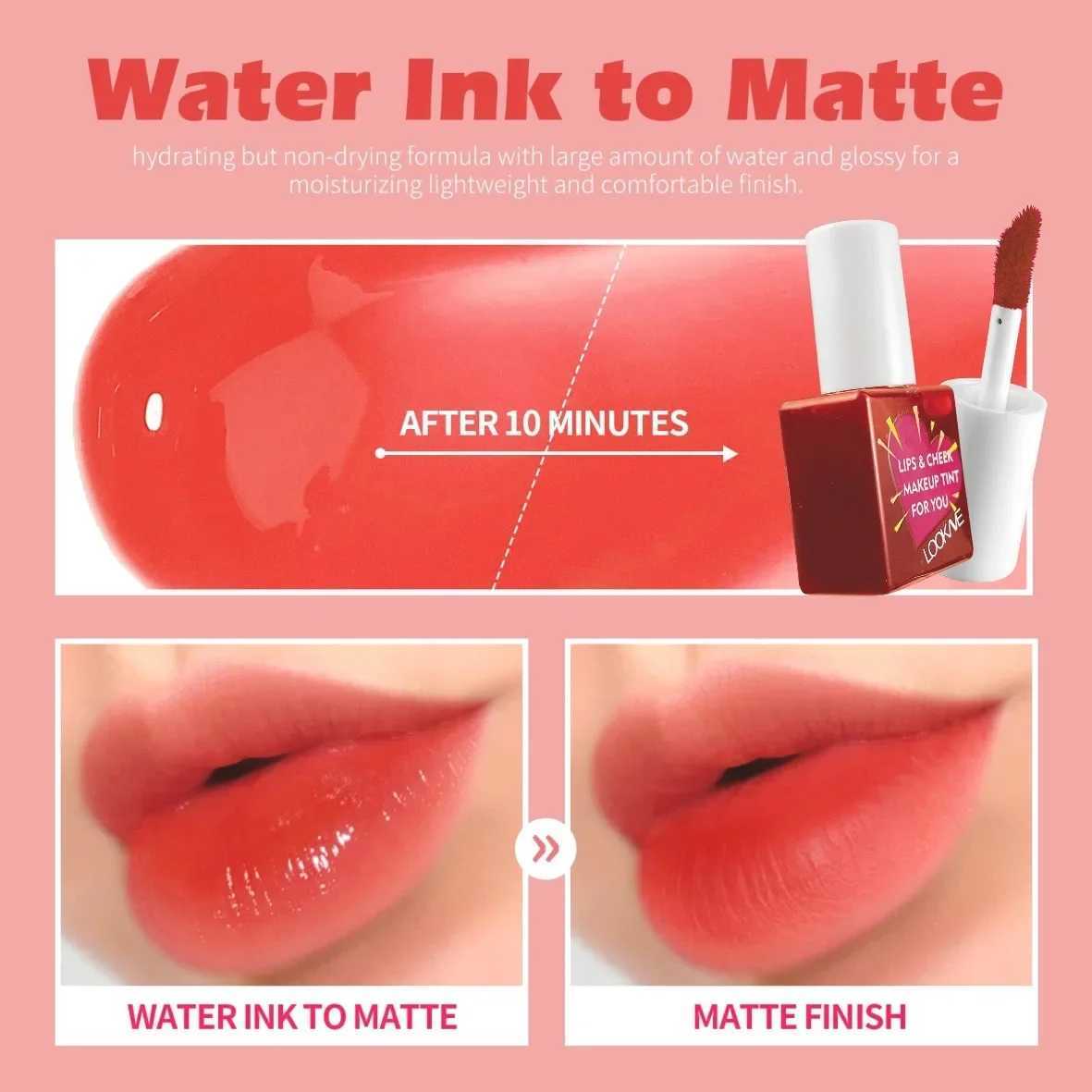 Lip Cheek Water Tint Matte Lip Stain Moisturizing Fruit Liquid Lipstick B 6Color Lip Gloss Long Lasting Waterproof CosmeticsW250219