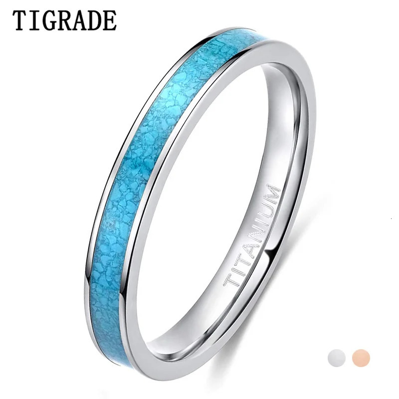 TIGRADE 3MM Ring Blue Turquoise Engagement Wedding Band for Women Fashion Finger Rings Party Jewelry Gift 250213