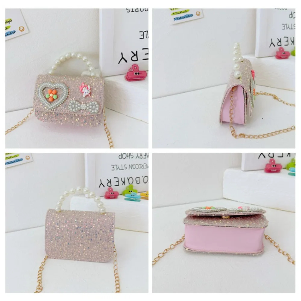 Korean Style Pearl Kids Lace Bow Princess Shoulder Messenger Bag Sequin Zero Wallet Pocket Pack 250219