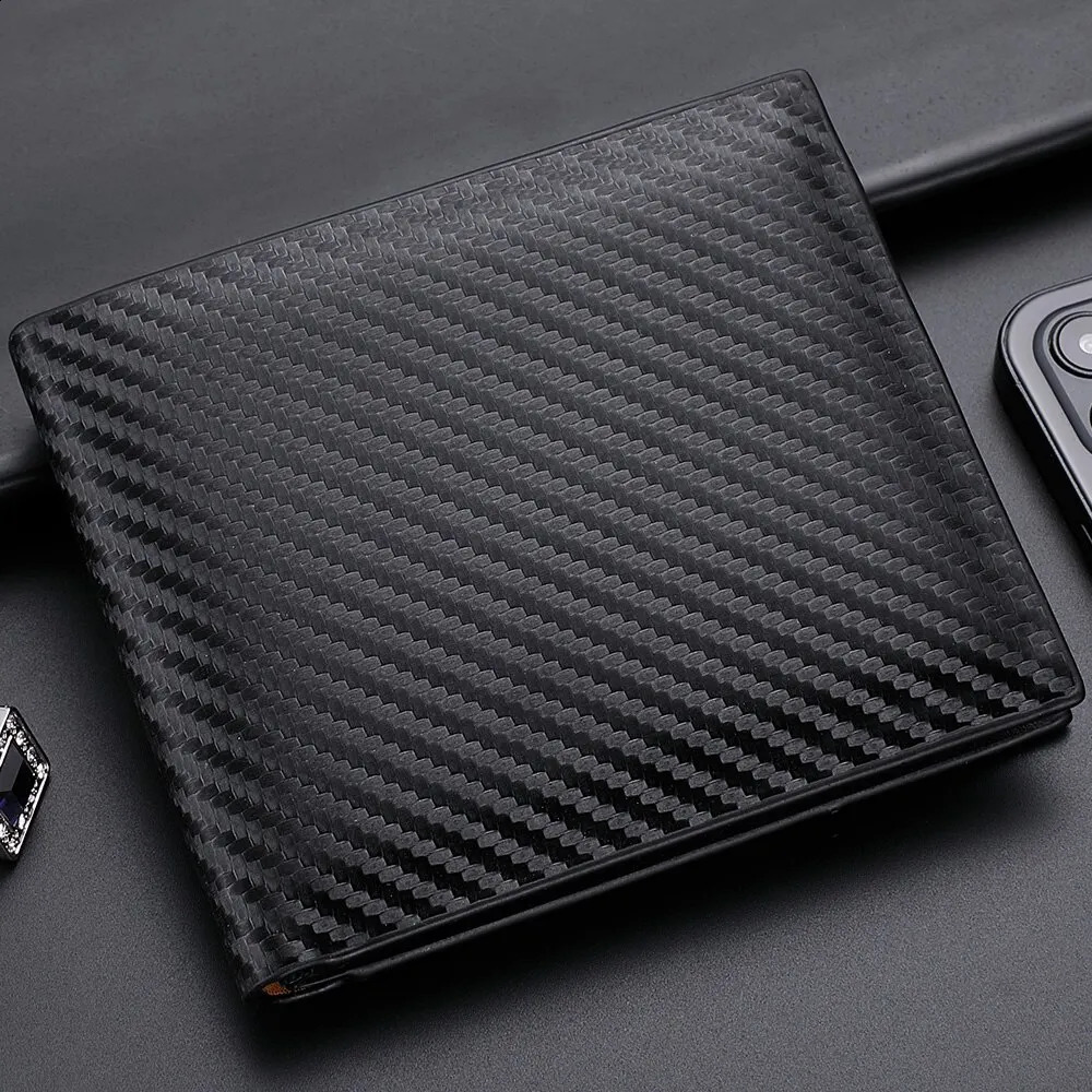 Carbon Fiber Short Wallet Mens Card Bag Integrated Zipper Change Holder 250218