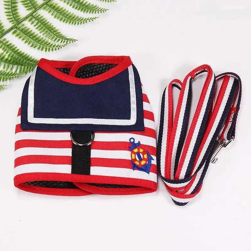 Pet Dog Harness Soft Breathable Navy Style Leash Set For Small Medium Dogs Chihuahua Puppy Collar Cat Pet Dog Chest Strap LeashXJ250218
