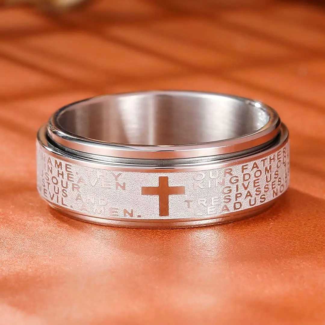 Stainless Steel Anxiety Rings For Men Women Christian Cross Religious Spinner Chain Rings Anti Stress Retro Amulet JewelryXJ250219
