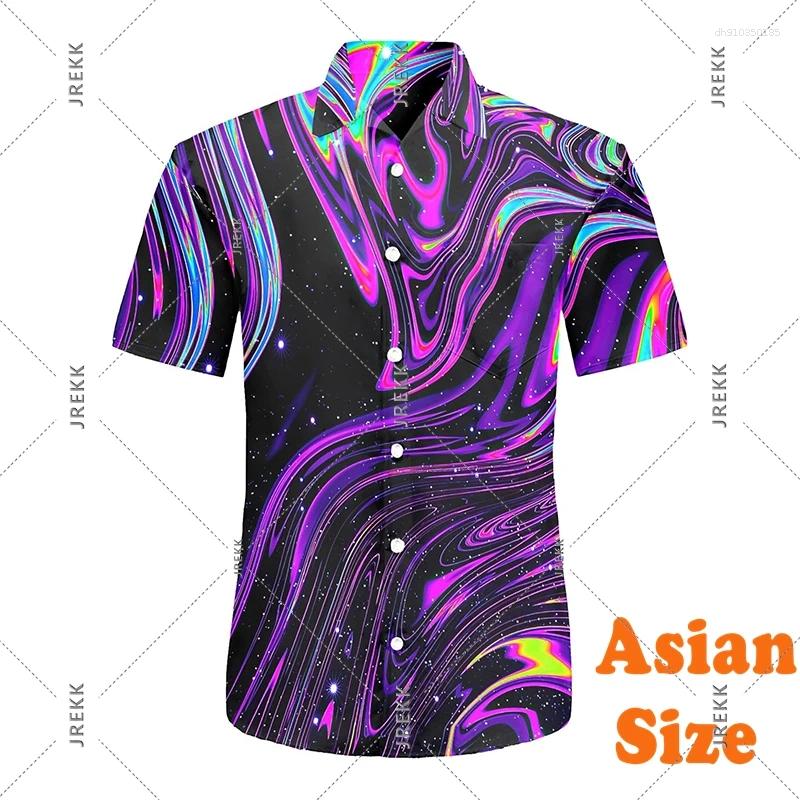 Men's Casual Shirts Neon Print Hawaii Shirt For Clothing Summer Camp Vacation Fashion Button Flamingo Coconut Blouse Top
