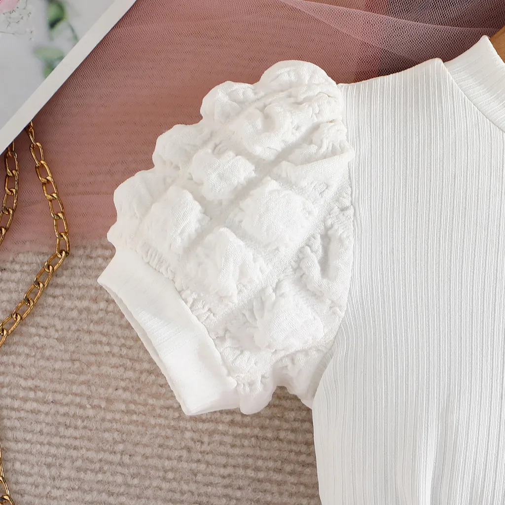 Terno For Kid Girl Puff Sleeve Blouse and Elastic Skirt Summer Outfit Toddler Infant Clothing Set Kids Wear Ootd For Baby Girl 250218