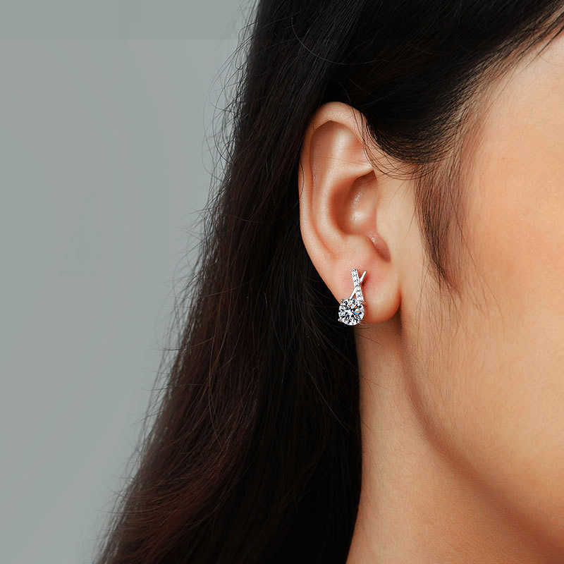 Luster Advanced Trendy Style 1carat D White Moissanite 925 Sterling Silver Gemston Jewelry Women Earrings