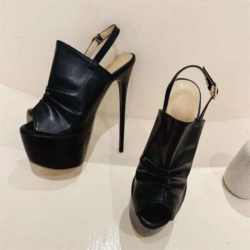 Fashion Pleated Peep Toe Women Pumps Sandals Sexy Buckle Strap Hollow Out Thin High Heels Shoes atillas De Mujer