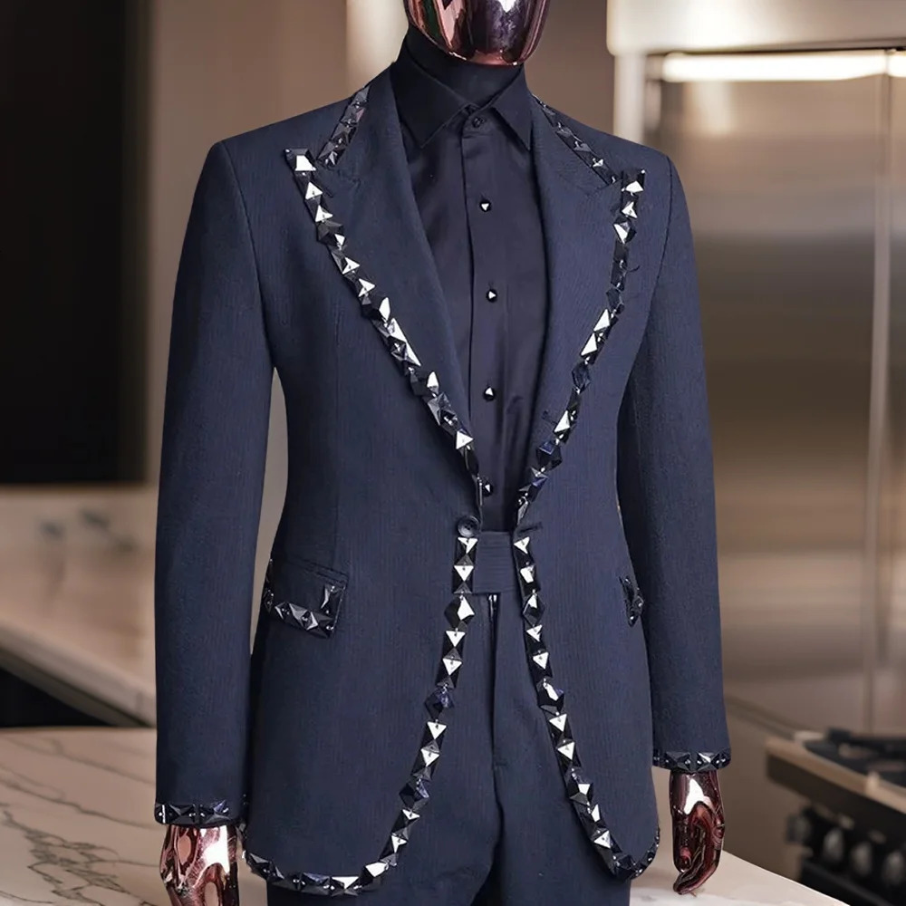 Beaded Wedding Suits for Men Notched Lapel Custom Blazer Set 2 Pcs Groom Tuxedo Groomsman Fashion Costume Jacket with Pants 250213