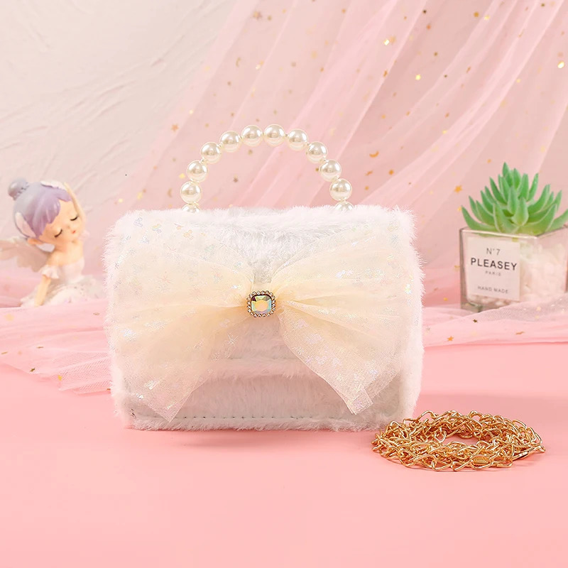 Plush Bag for Children Warm Bow Lovely Girl Princess Birthday Gift Pink White Change Straddle Backpack 250219