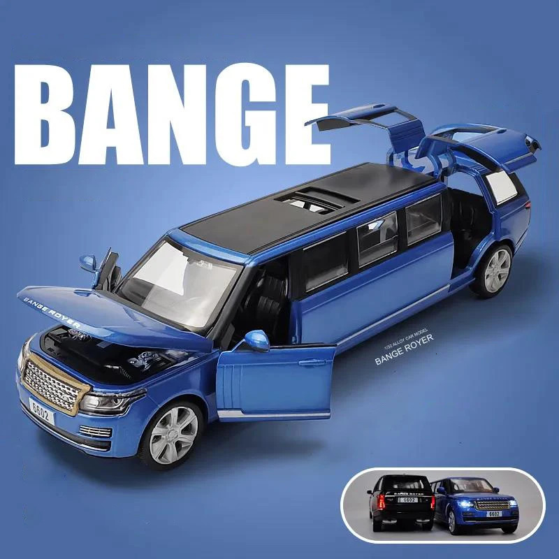 1 32 Rover Range rover Lengthen Alloy Limousine Metal Diecast Car Model Pull Back Flashing Musical Kids Toy Vehicles Gift 250219