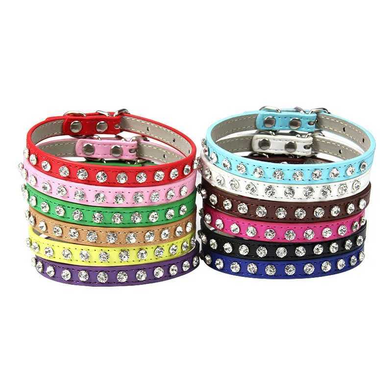 12 Colors Bling Rhinestone PU Leather Collar for Dog Cat Pet Accessories Crystal Diamond Dog Collar and Leash for Small DogsXJ250218