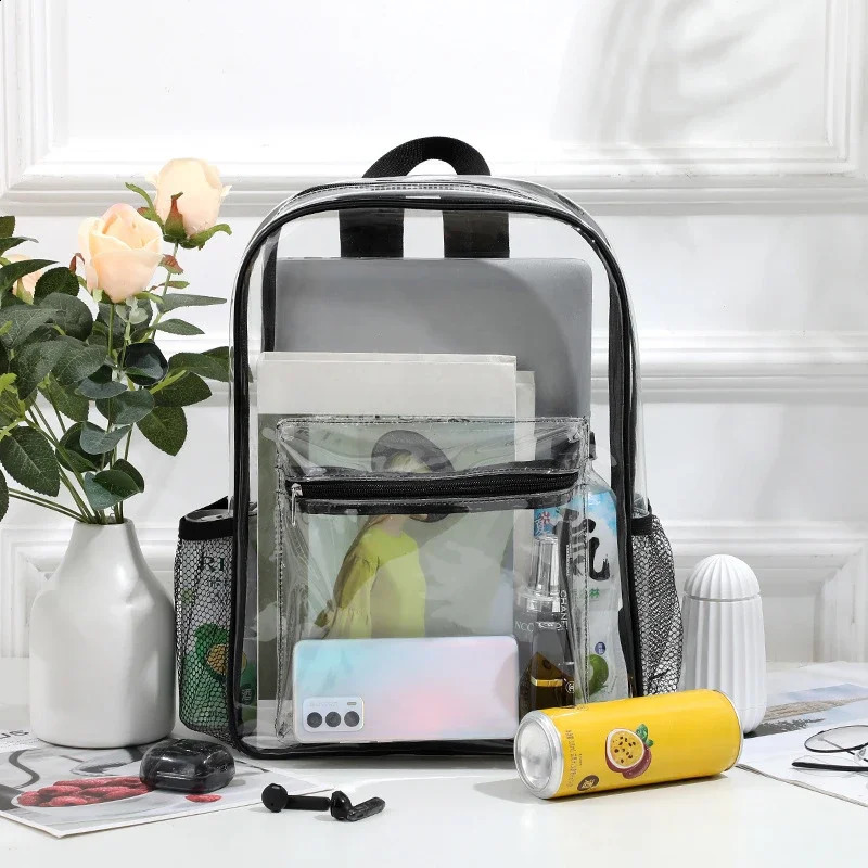 Large Capacity Transparent Backpack Casual Zipper Waterproof Clear Backpack School Bag Visible PVC Backpack Travel Bag for Women 250218