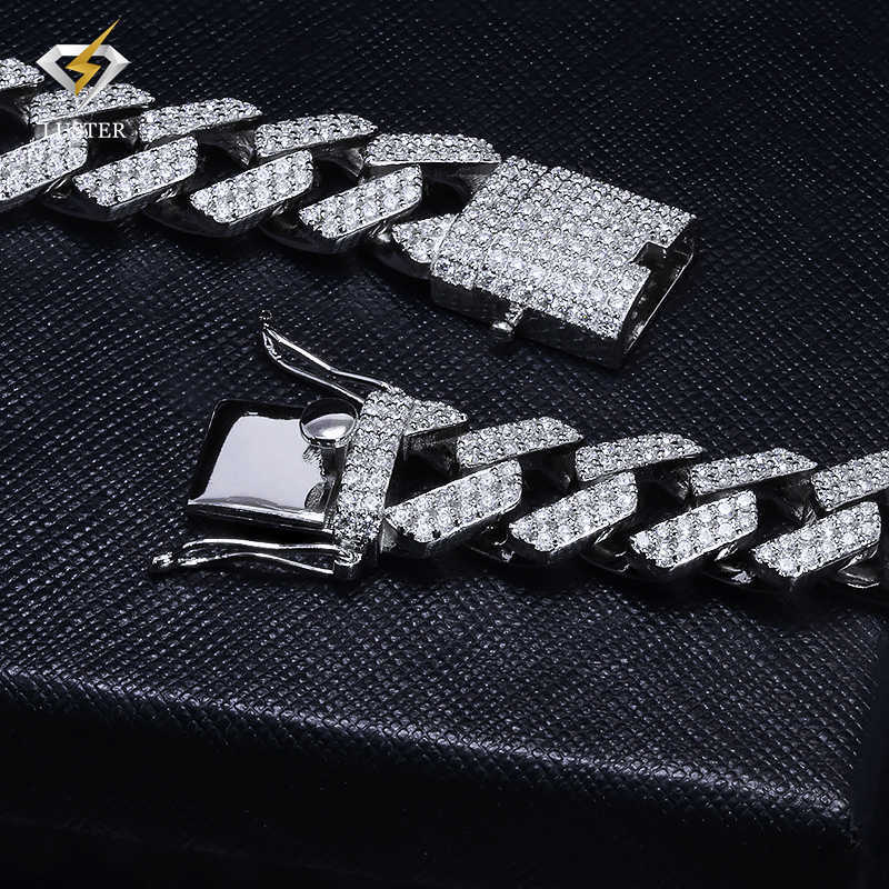 Luster Jewelry 14MM 925 Sterling Silver Iced Out Moissanite Diamond Miami Cuban Mens Hip Hop Bracelet