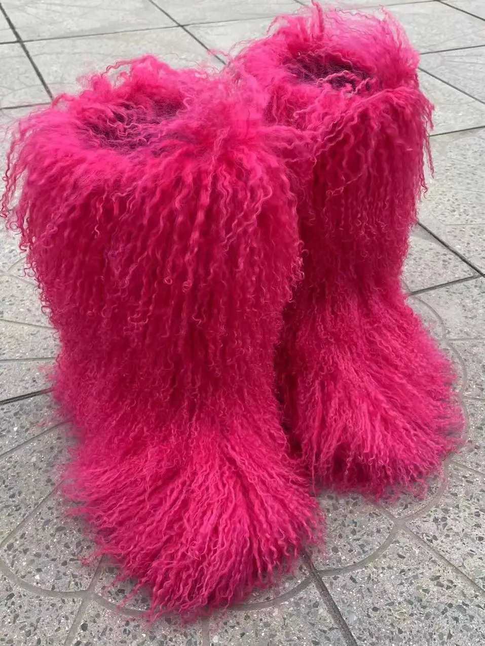 2024 80cm HEIGHT Luxury Fur OVERKNEE Boots Women Round Toe Mongolian Fur Boots Shoes Women Snow Fur Boots Z250303