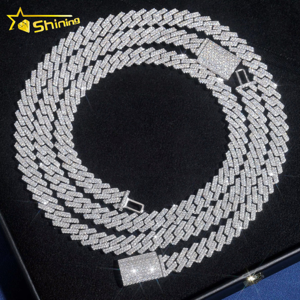 Stocks 10MM Necklace Sterg Sier Gold Plated Hip Hop Jewelry VVS D Color Moissanite Cuban k Chain