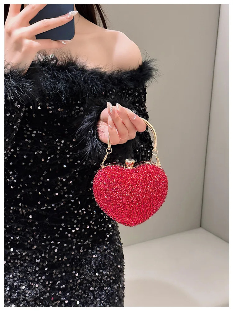 y Diamond Heart Shape Clutch Evening Bag Shiny Crystal Handbag Wedding Dress Party TopHandle Shoulder Rhinestone 250218