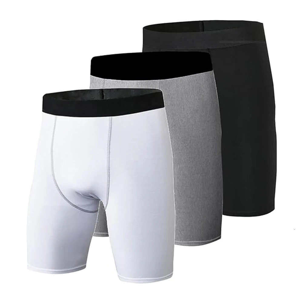 3 Pack Compression Shorts Men Basketball Running Athletic Underwear Boxer Briefs Performance Workout Sports Baselayer Tights 250219