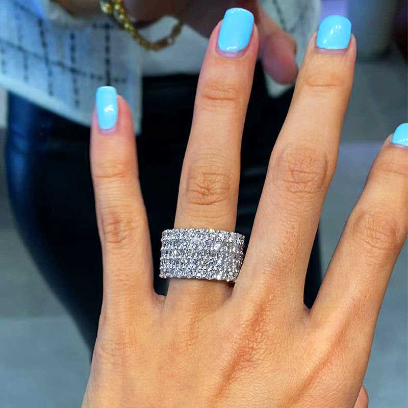 Luster Jewelry S925 Sterling Silver D Color Flawless GRA 5 Row Tennis Moissanite Band Eternity Rings