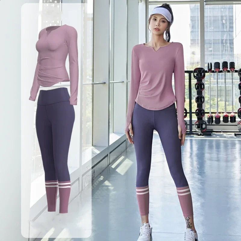 Women Workout Clothing Gym Yoga Set Fitness Sportswear Pants Sports T-shirt Seamless Leggings Active Wear Outfit Suit 250219