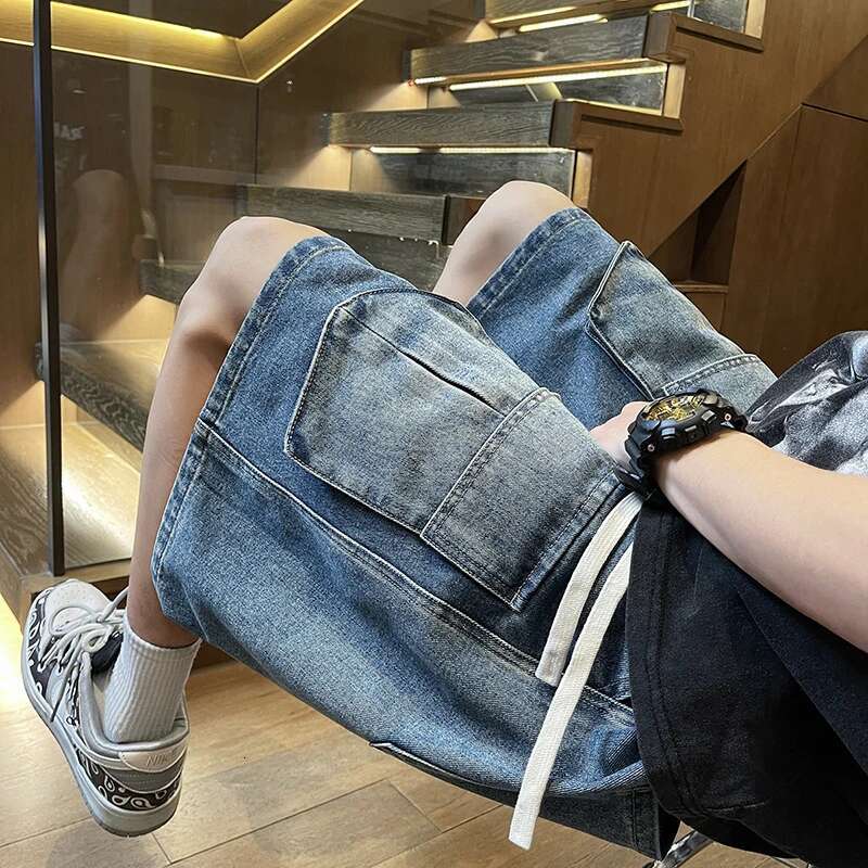 Men's New Multi Pocket Designer Denim Shorts Casual And Fashionable Denim Shorts Outdoor Sports Elastic Washed Straight Leg Work Pants Denim Shor
