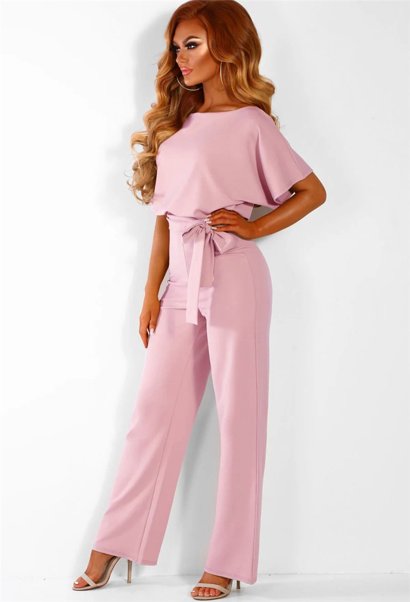 Summer Button Lacing Jumpsuit Fashion Short Sleeve Overalls Women Pure Patchwork Romper Elegant Falbala Straight Jumpsuits