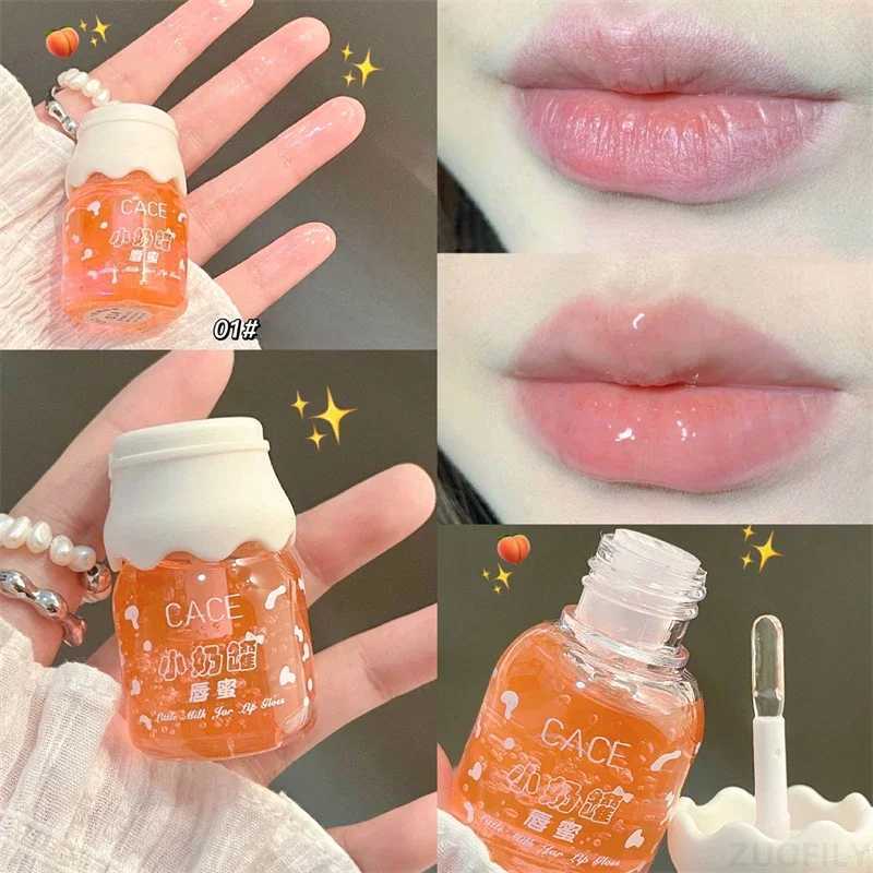 CACE Cute Milk Jar Lipgloss Lip Plumper Oil Moisturizing Lipstick Peach Colorless Glitter Lipgloss Long Lasting Lipgloss MakeupW250219
